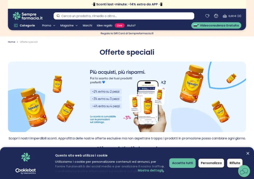 Schermata della pagina offerta di Semprefarmacia