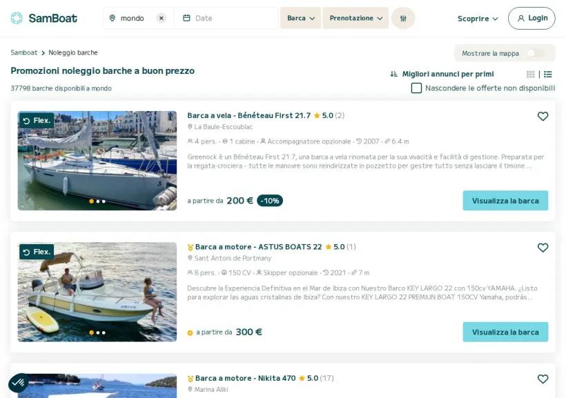 Schermata della pagina offerta di SamBoat