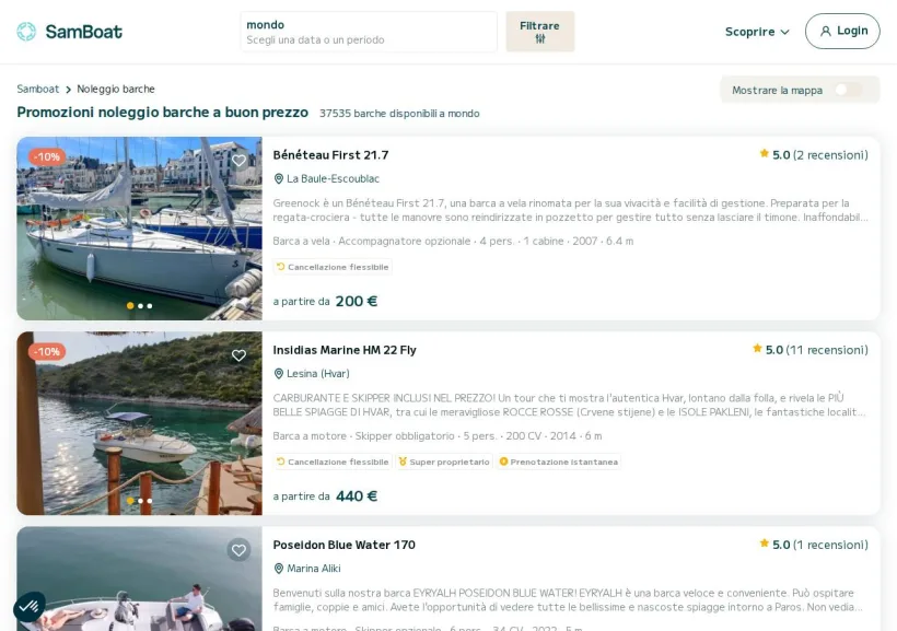 Schermata della pagina offerta di SamBoat