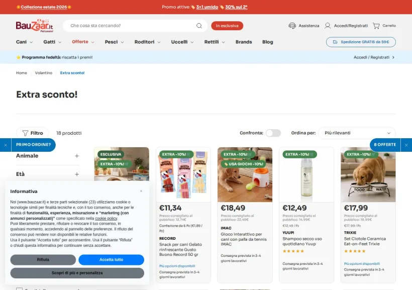Schermata della pagina offerta di Bauzaar