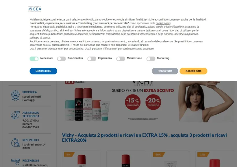Schermata della pagina offerta di Farmacia Igea