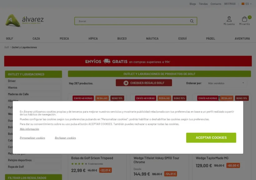 Schermata della pagina offerta di Álvarez