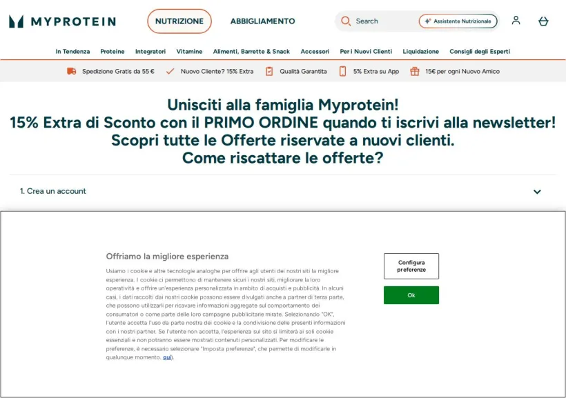Schermata della pagina offerta di MyProtein