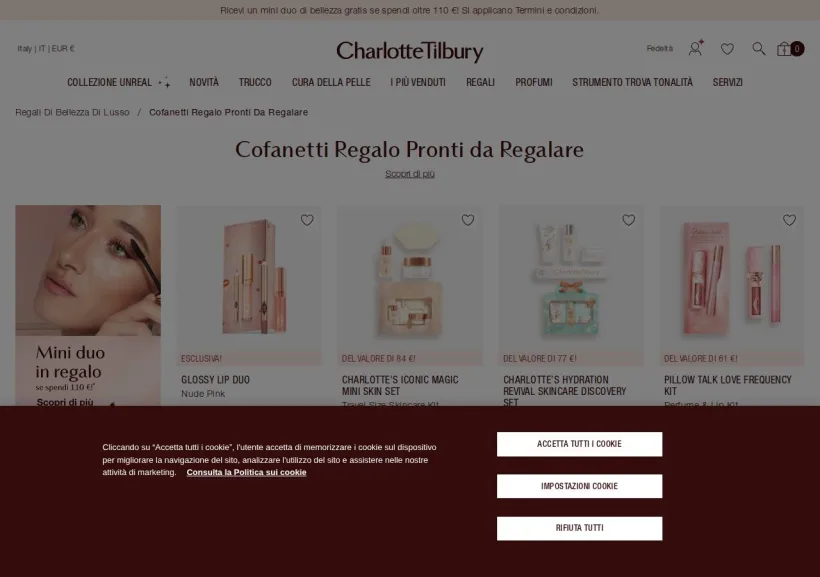 Schermata della pagina offerta di Charlotte Tilbury
