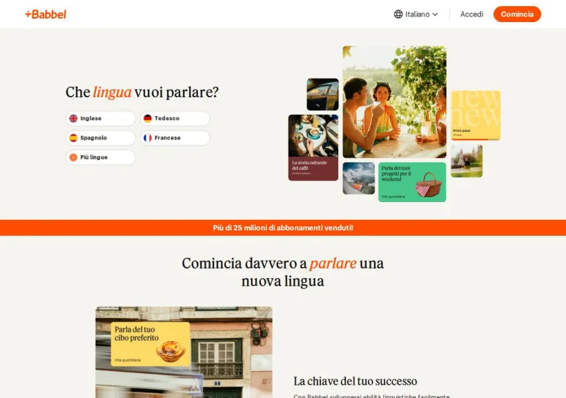 Schermata della pagina offerta di Babbel