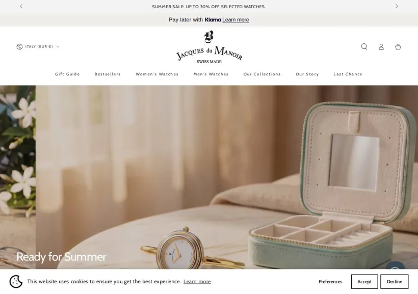 Schermata della pagina offerta di Jacques du Manoir