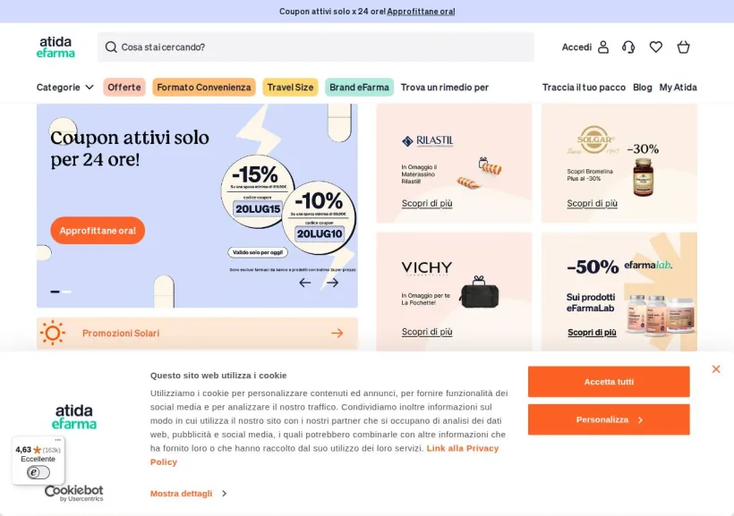 Schermata della pagina offerta di eFarma