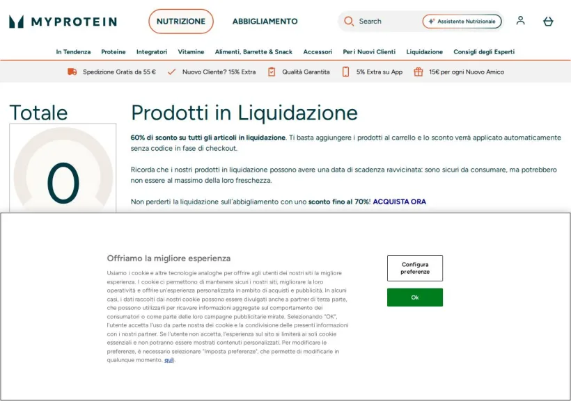 Schermata della pagina offerta di MyProtein