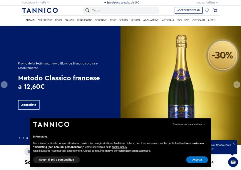Schermata della pagina offerta di Tannico