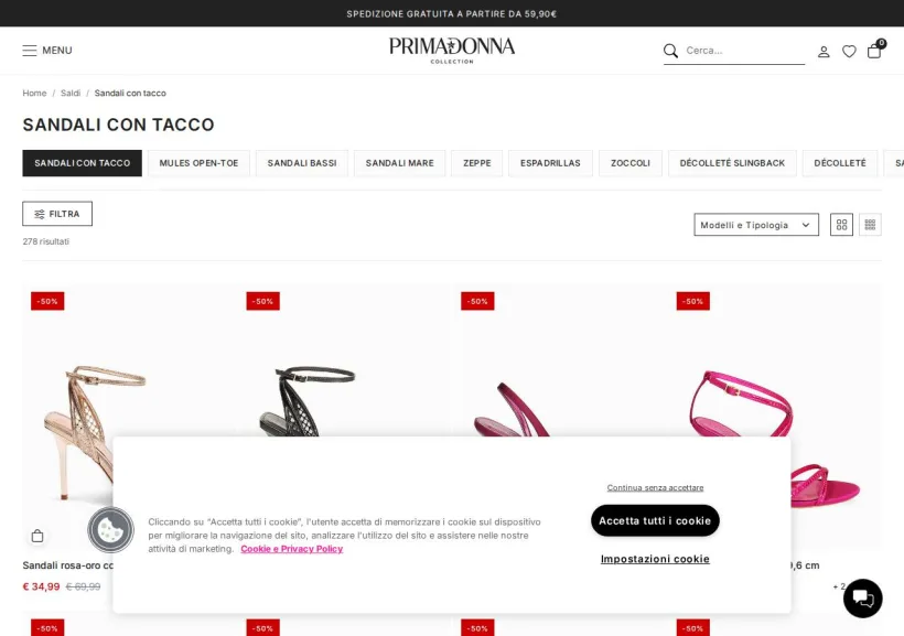 Schermata della pagina offerta di Primadonna 