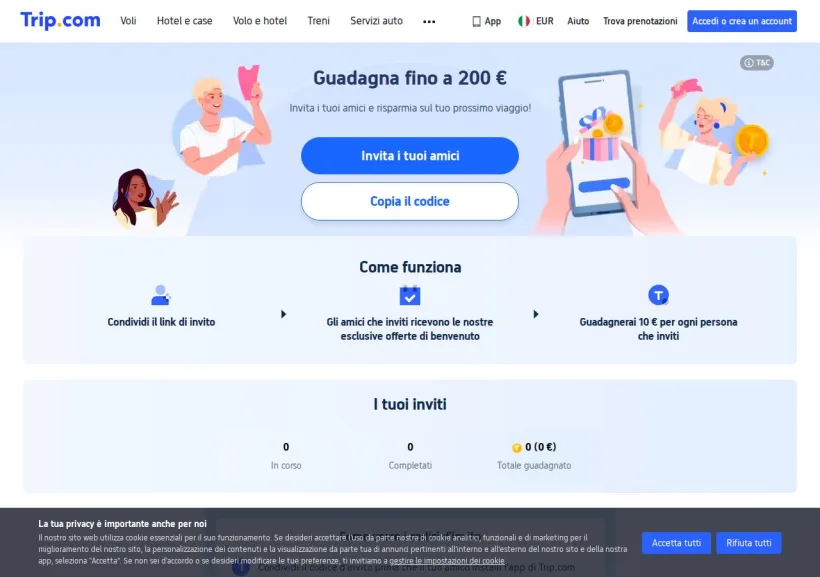 Schermata della pagina offerta di Trip.com