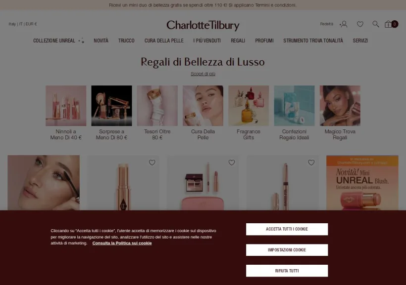 Schermata della pagina offerta di Charlotte Tilbury