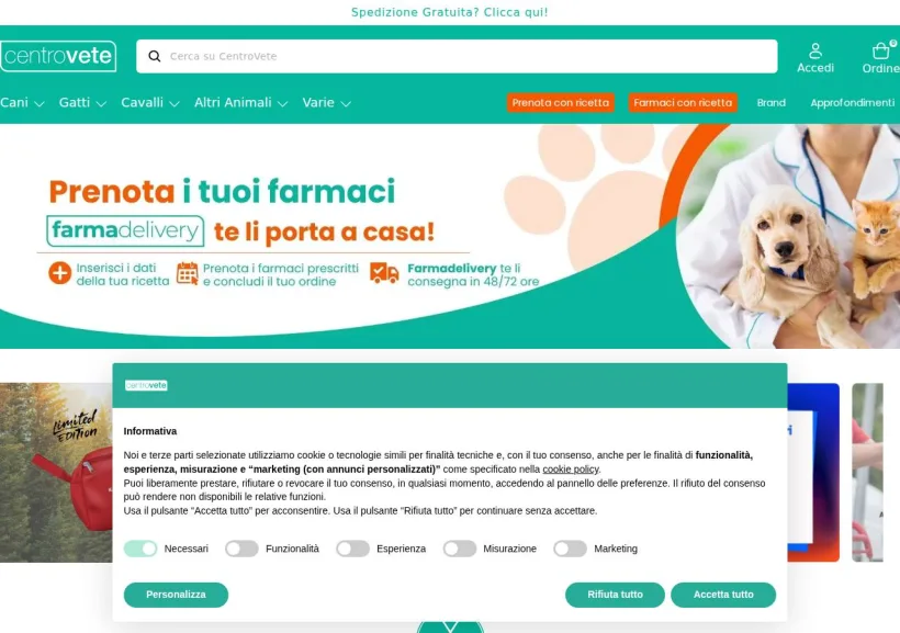 Schermata della pagina offerta di CentroVete