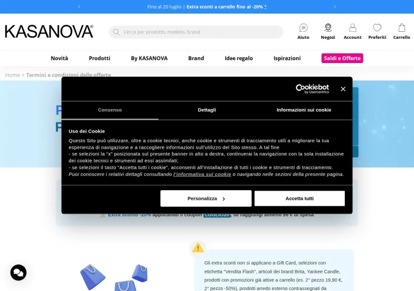Schermata della pagina offerta di Kasanova