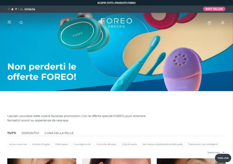 Schermata della pagina offerta di FOREO
