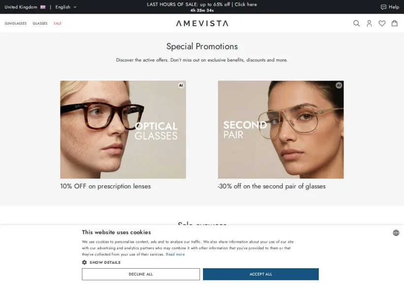 Schermata della pagina offerta di Amevista