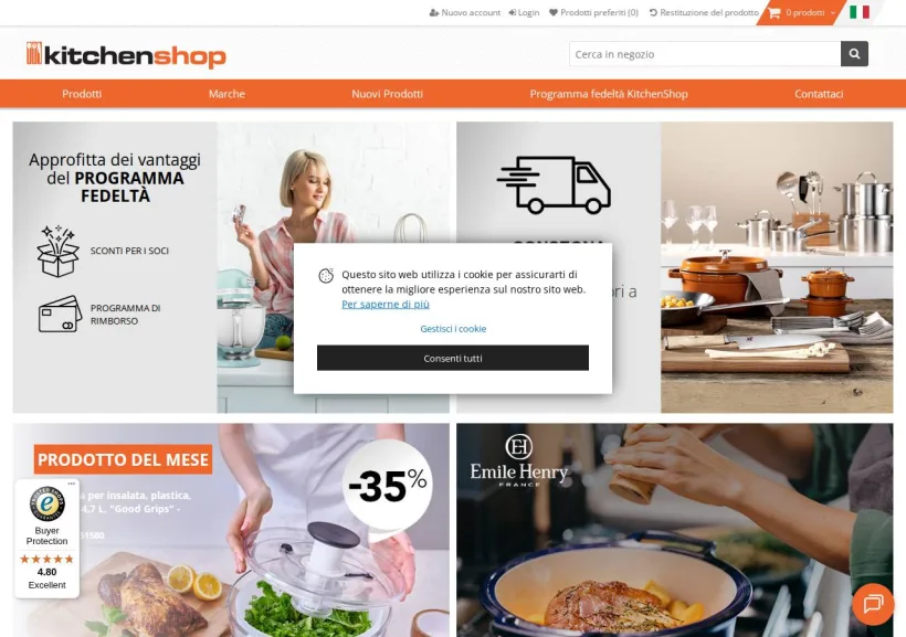 Schermata della pagina offerta di KitchenShop Europe