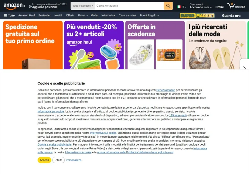 Schermata della pagina offerta di Amazon