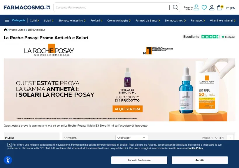 Schermata della pagina offerta di Farmacosmo