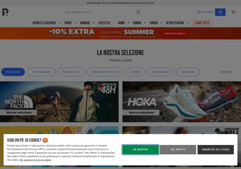 Schermata della pagina offerta di Private Sport Shop