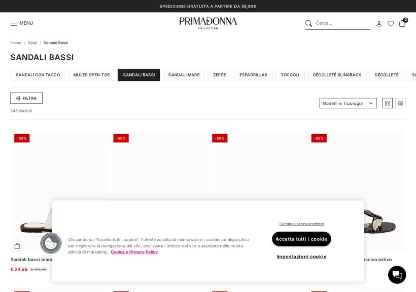 Schermata della pagina offerta di Primadonna 