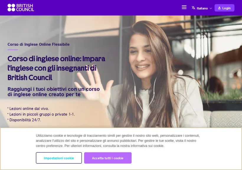 Schermata della pagina offerta di British Council