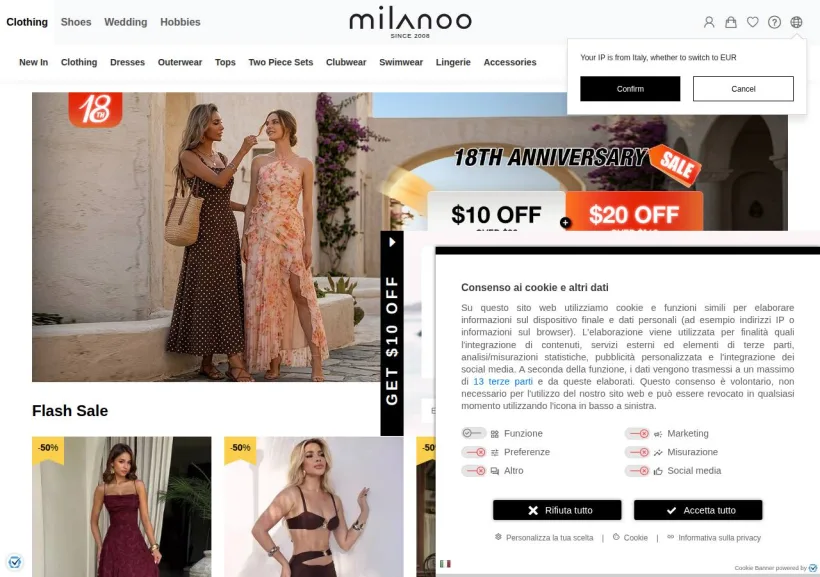 Schermata della pagina offerta di Milanoo