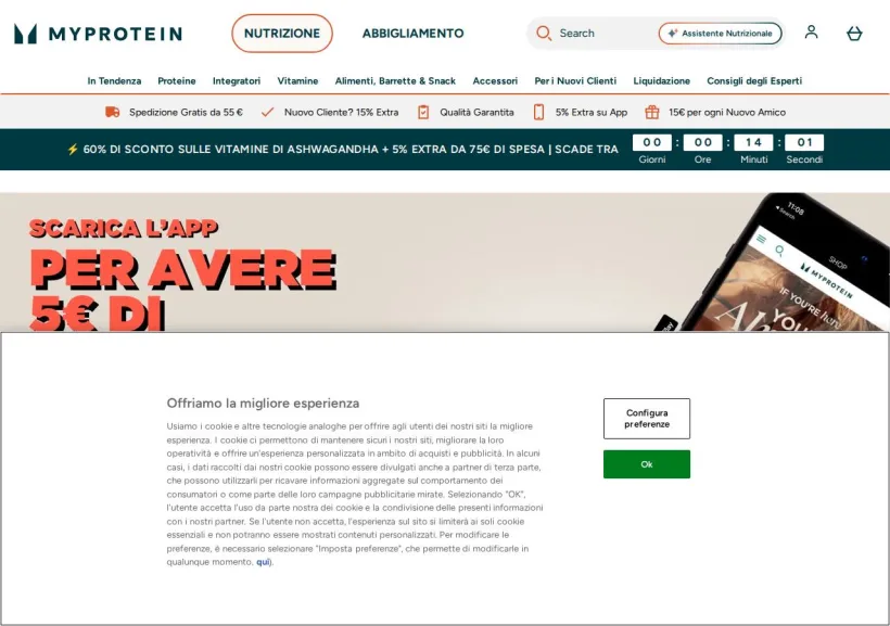 Schermata della pagina offerta di MyProtein
