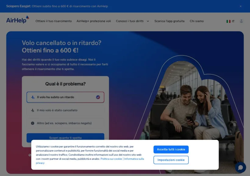 Schermata della pagina offerta di Airhelp