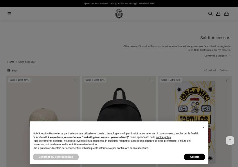 Schermata della pagina offerta di Scorpion Bay