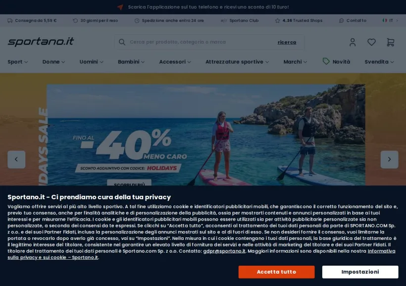 Schermata della pagina offerta di Sportano