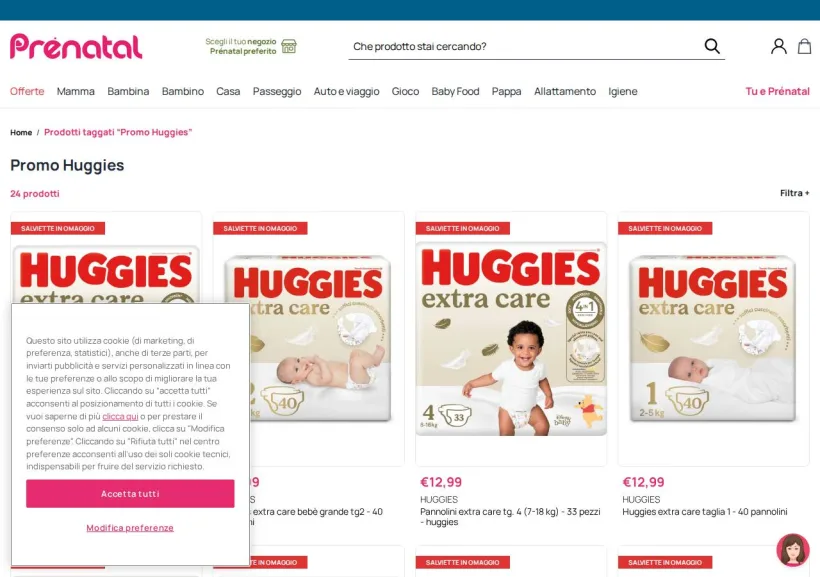 Schermata della pagina offerta di Prenatal