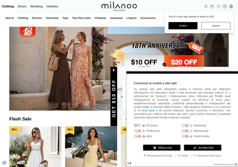 Schermata della pagina offerta di Milanoo
