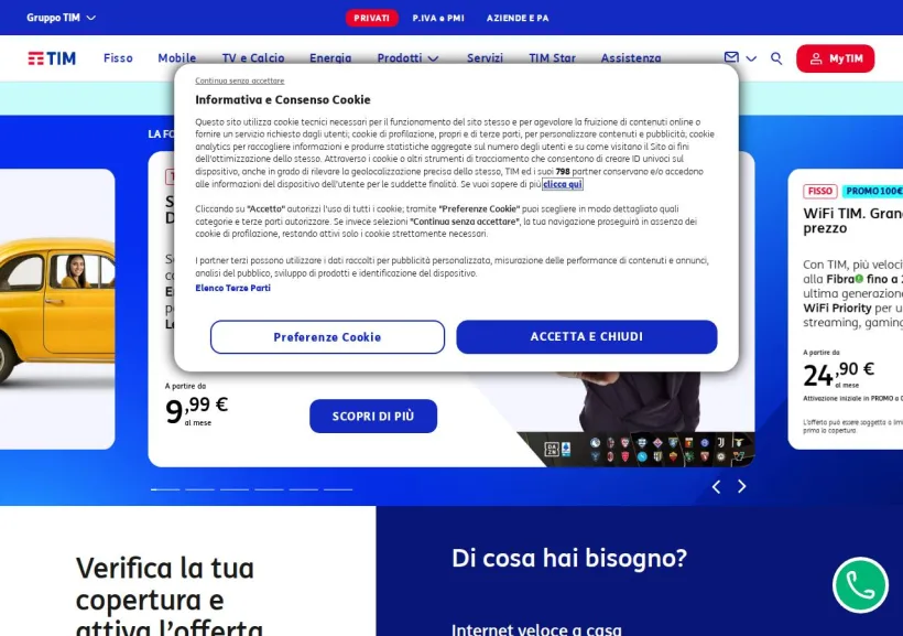 Schermata della pagina offerta di TIM
