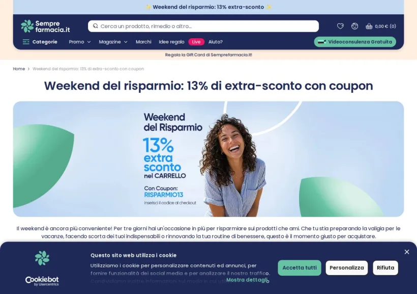 Schermata della pagina offerta di Semprefarmacia
