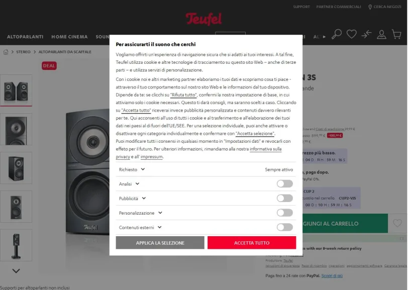 Schermata della pagina offerta di Teufel