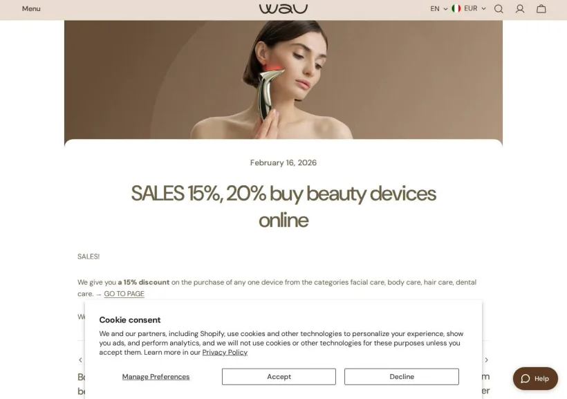 Schermata della pagina offerta di WAU