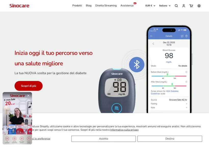 Schermata della pagina offerta di Sinocare
