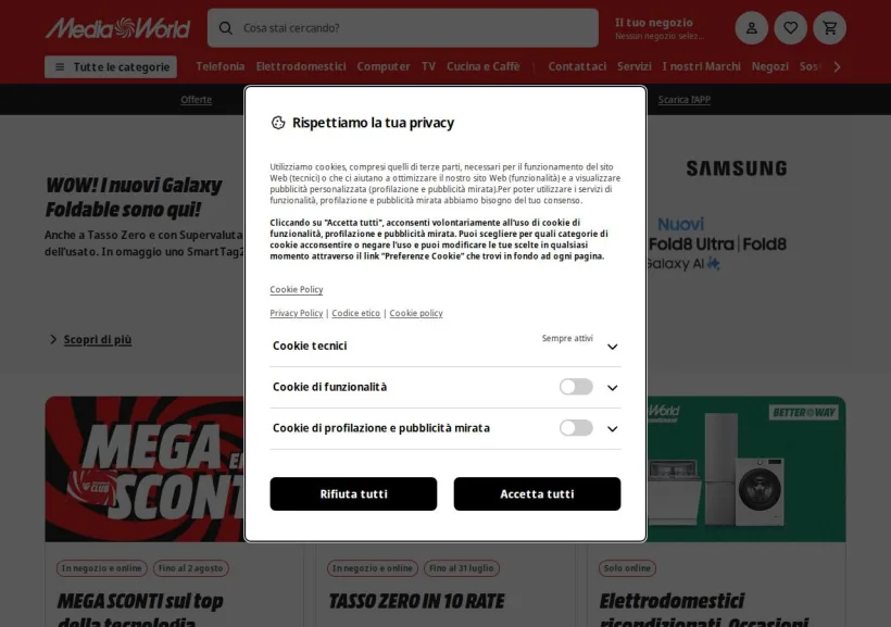 Schermata della pagina offerta di Mediaworld