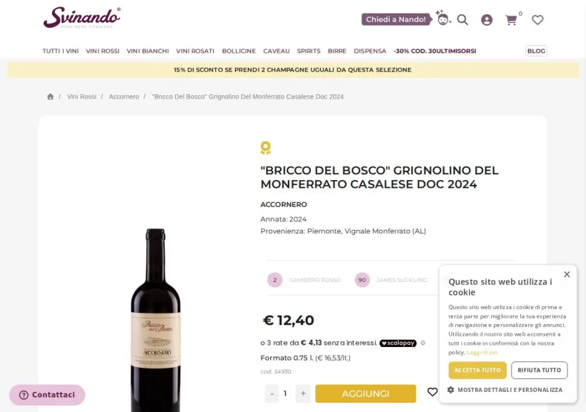 Schermata della pagina offerta di Svinando
