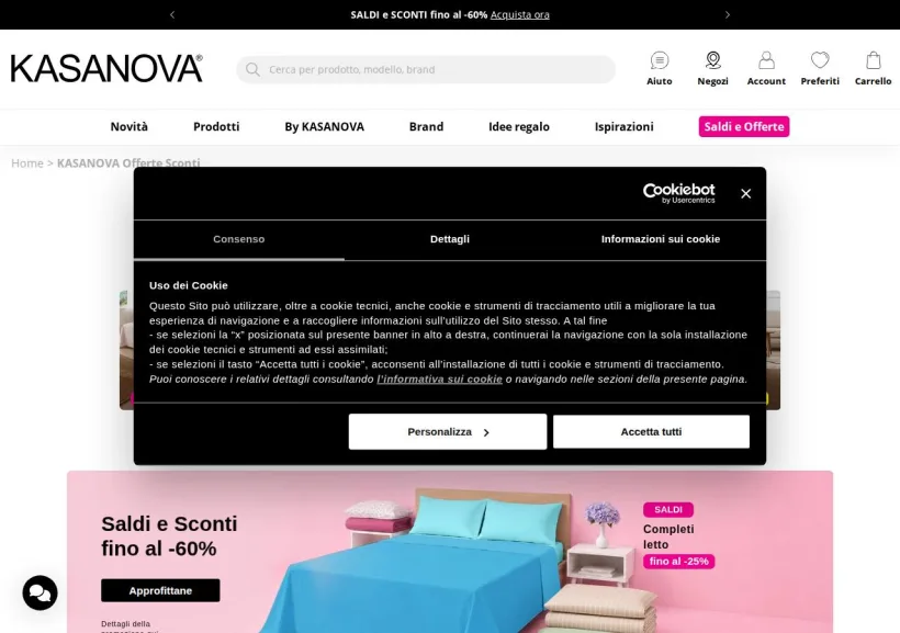 Schermata della pagina offerta di Kasanova