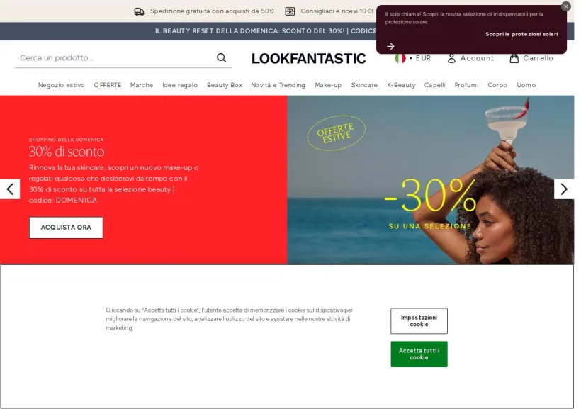 Schermata della pagina offerta di Look Fantastic