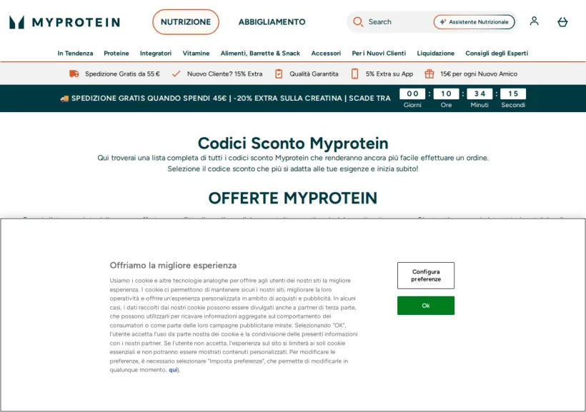 Schermata della pagina offerta di MyProtein