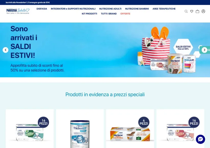 Schermata della pagina offerta di Nestlè Salute