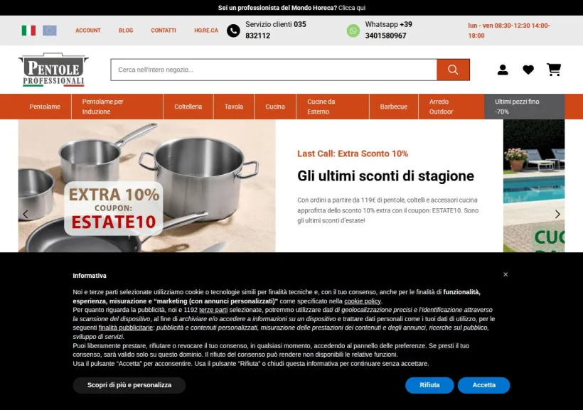 Schermata della pagina offerta di Pentole Professionali