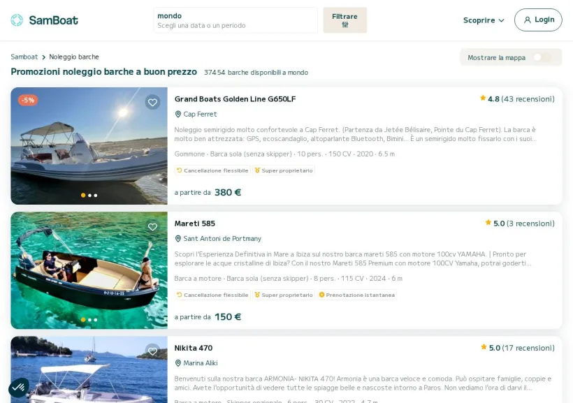 Schermata della pagina offerta di SamBoat
