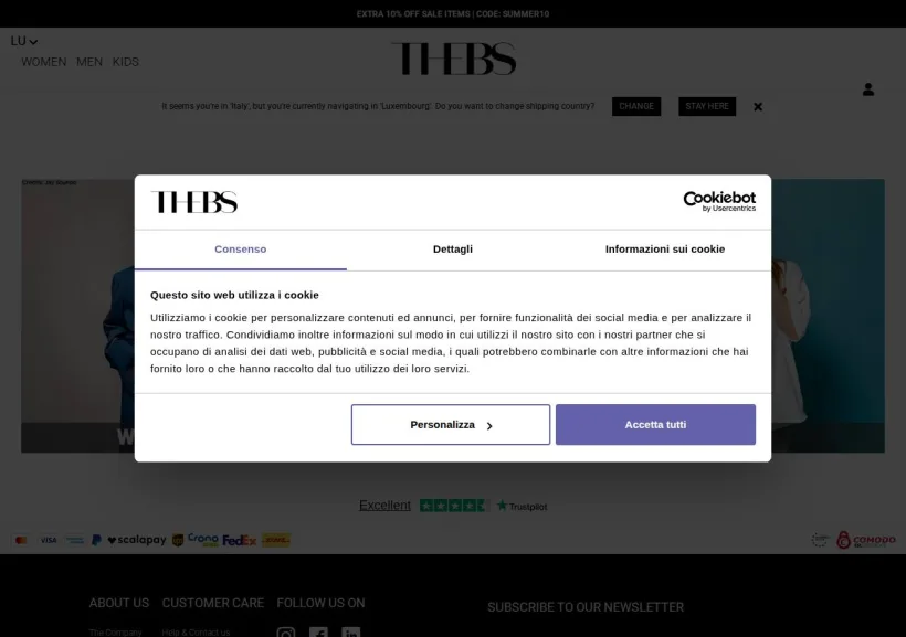 Schermata della pagina offerta di Thebs