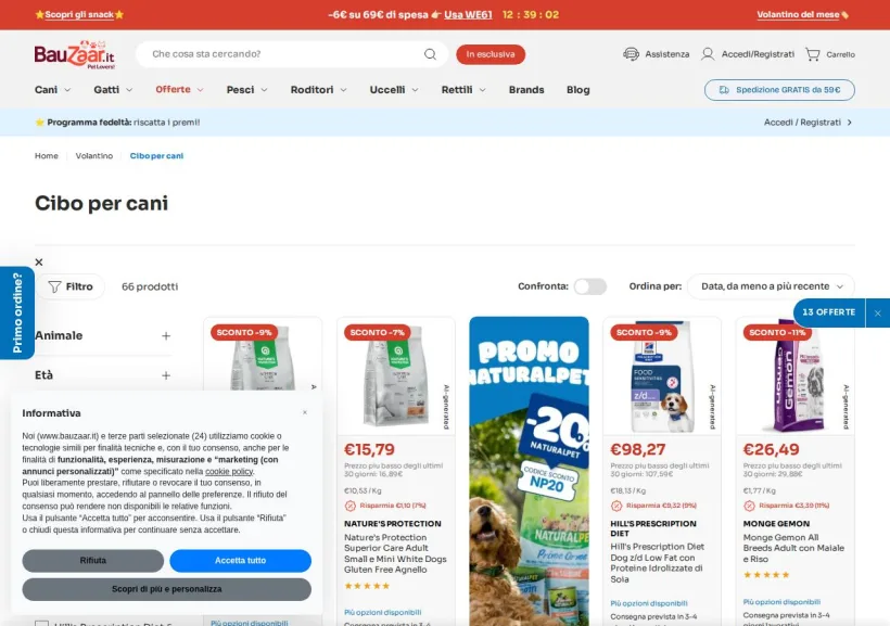 Schermata della pagina offerta di Bauzaar