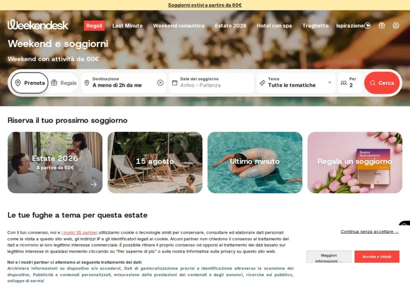 Schermata della pagina offerta di Weekendesk