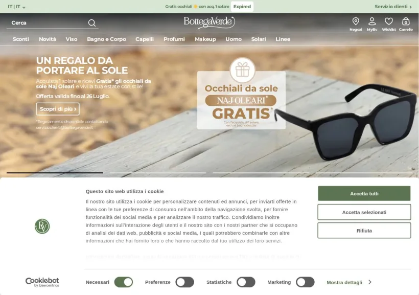 Schermata della pagina offerta di BottegaVerde